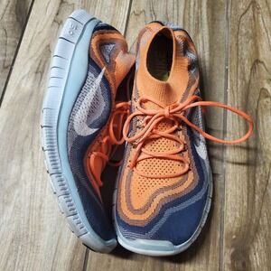 Nike Free RN Flyknit Running Shoes Orange Blue Mens Size 12 Lightweight